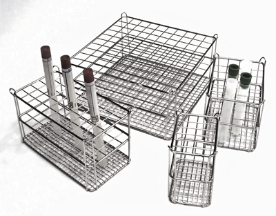 Portoir acier inox., 24 tubes de 18 mm