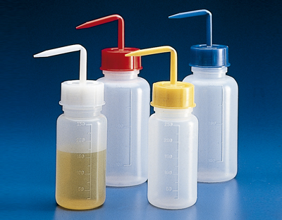 FRASCO LAVADOR PE BOCA ANCHA, 500 ML, TAPON ROJO