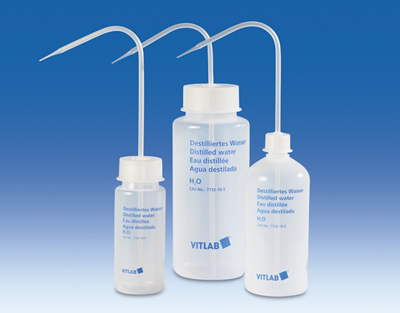 Wash-bottle, with imprint, PE-LD, GL 45, wash-bottle cap, PP, Distilled Water, 500 ml
