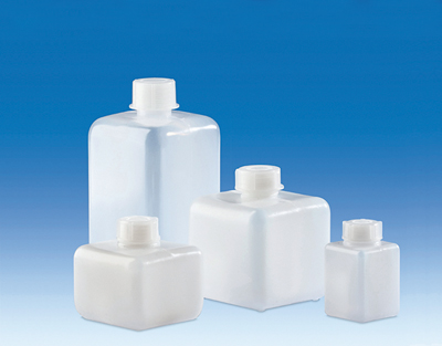 Narrow-mouth bottle, PE-HD, with screw cap, PE-LD, square, 1000 ml