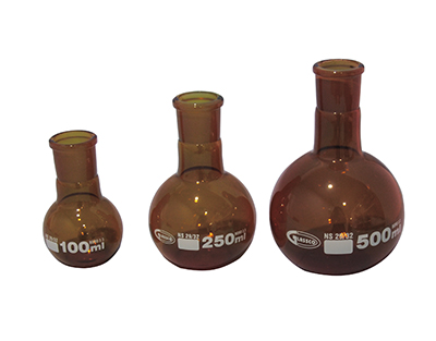 Ballon fond plat col moyen verre brun Glassco 500ML 29/32