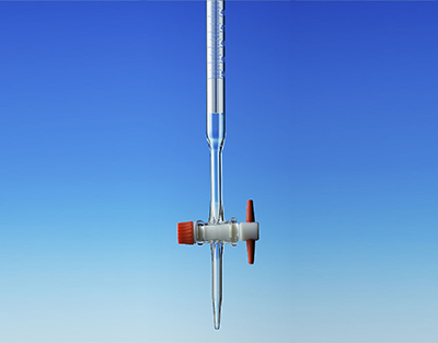 Burette de Mohr, robinet droit PTFE, classe AS Bande de Schelbach et col cheminée, 25mL 1/20