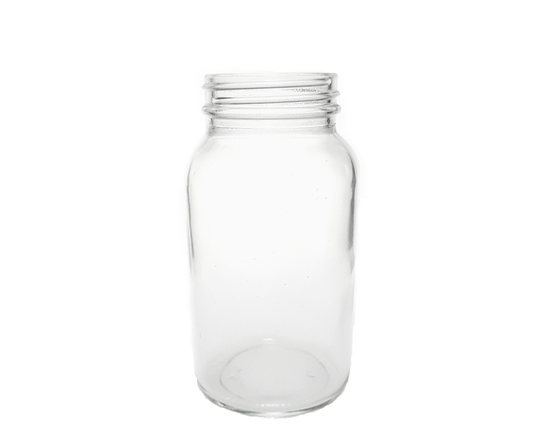 Frasco vidrio transparente, boca ancha, cuello salud, 250 ml