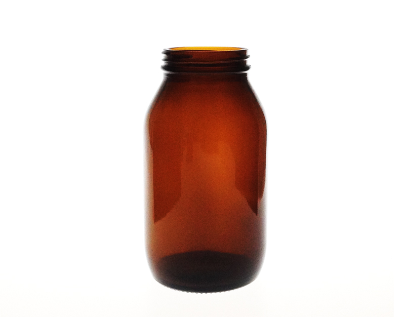 Frasco vidrio topacio, boca ancha, cuello salud, 500 ml
