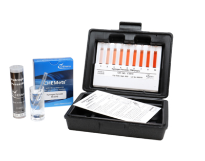 Hydrogen peroxide, 0-0,8 / 1-10 ppm.Type: CHEMets. Kit. 30 det.