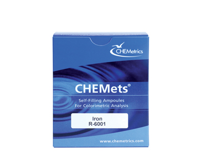 Iron (total and soluble), 0-1 / 1-10 ppm.Type: CHEMets. Refill. 30 det.