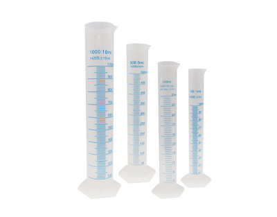 Double graduation polypropylene measuring cylinder, 500mL, Class B