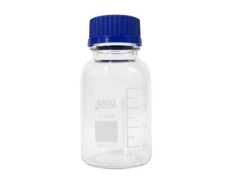 Flacon ISO bouchon bleu 250ml, GL45