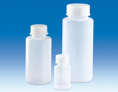Frasco boca ancha PE-LD, 250 mL, tapón PP GL45
