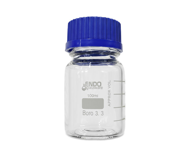 Flacon ISO bouchon bleu 100 ml, GL45