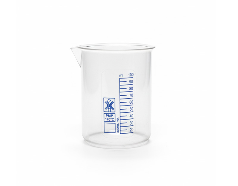 Vaso forma baja, grad. azul, PMP, 100 ml