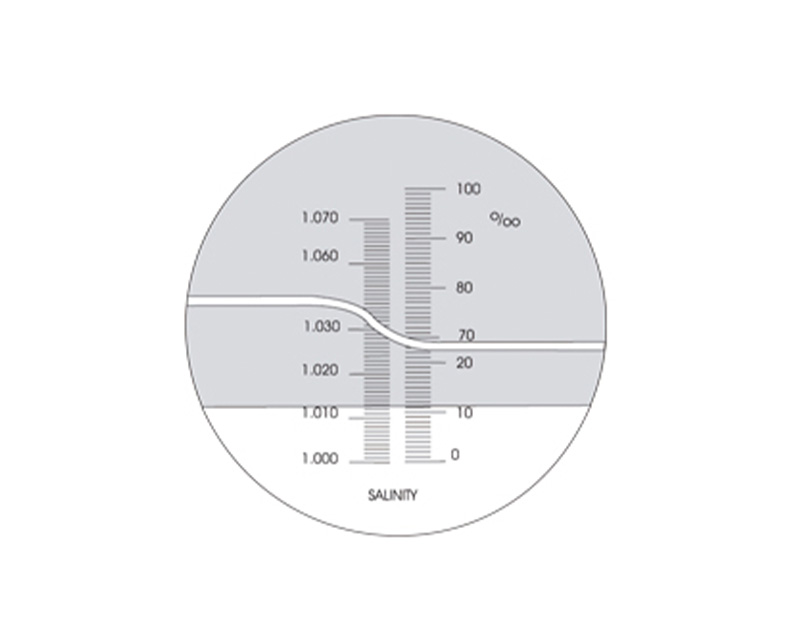 Hand refractom. salinity 0-100 (per mil) salt,  1.000-1.070g/ml, ATC LED