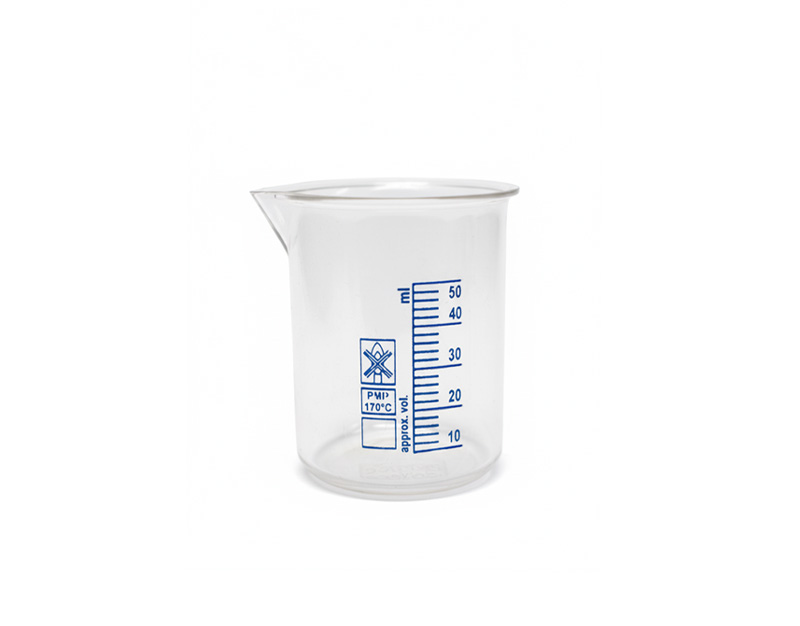 Vaso forma baja, grad. azul, PMP, 50 ml