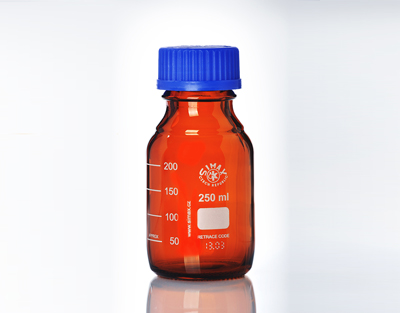 Frasco ISO topacio tapón azul 250 mL, Simax