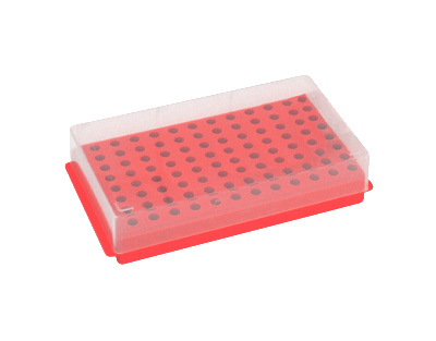 Gradilla doble uso 96 microtubos, 0.5/1.5mL, rojo