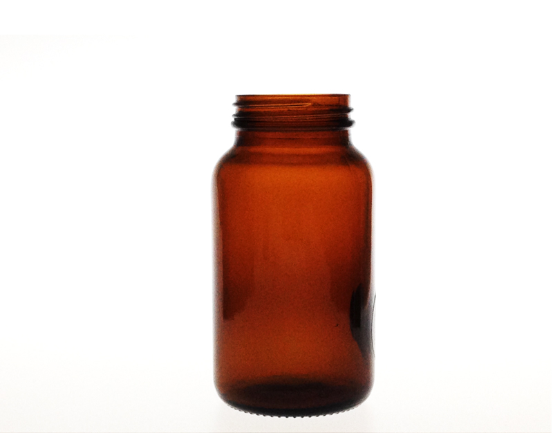 Frasco vidrio topacio, boca ancha, cuello salud, 250 ml