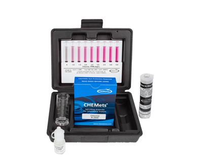 Chlore (free and total), mét. DPD 0-1/0-5 ppm.Type: CHEMets. Kit. 30 det.