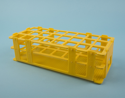 Portoir en PP jaune, 24 tubes de 25 mm