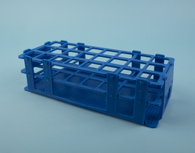 Portoir en PP bleu, 24 tubes de 25 mmm