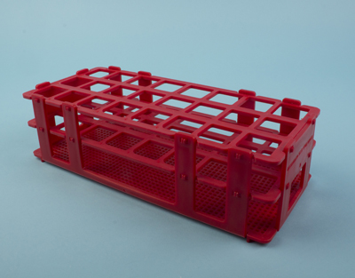 Portoir en PP rouge, 24 tubes de 25 mm