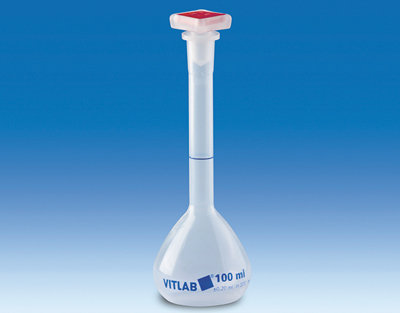 Matraz aforado B 100 mL, tapón 14/23, PP