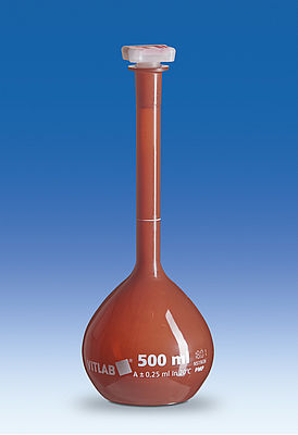Matraz aforado 50 mL UV-protect, PMP, clase A tapón 12/21, PP