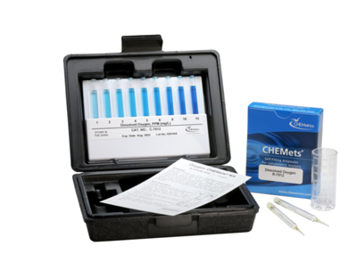 Oxygen (dissolved), 1-12 ppm.Type: CHEMets. Kit. 30 det.