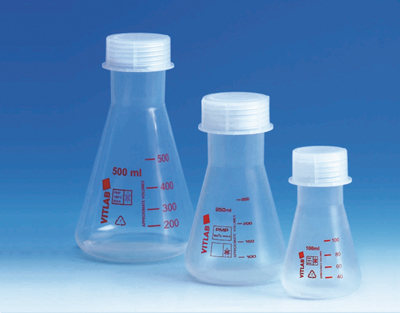 Matraz Erlenmeyer VITLAB PMP con tapa,125ml